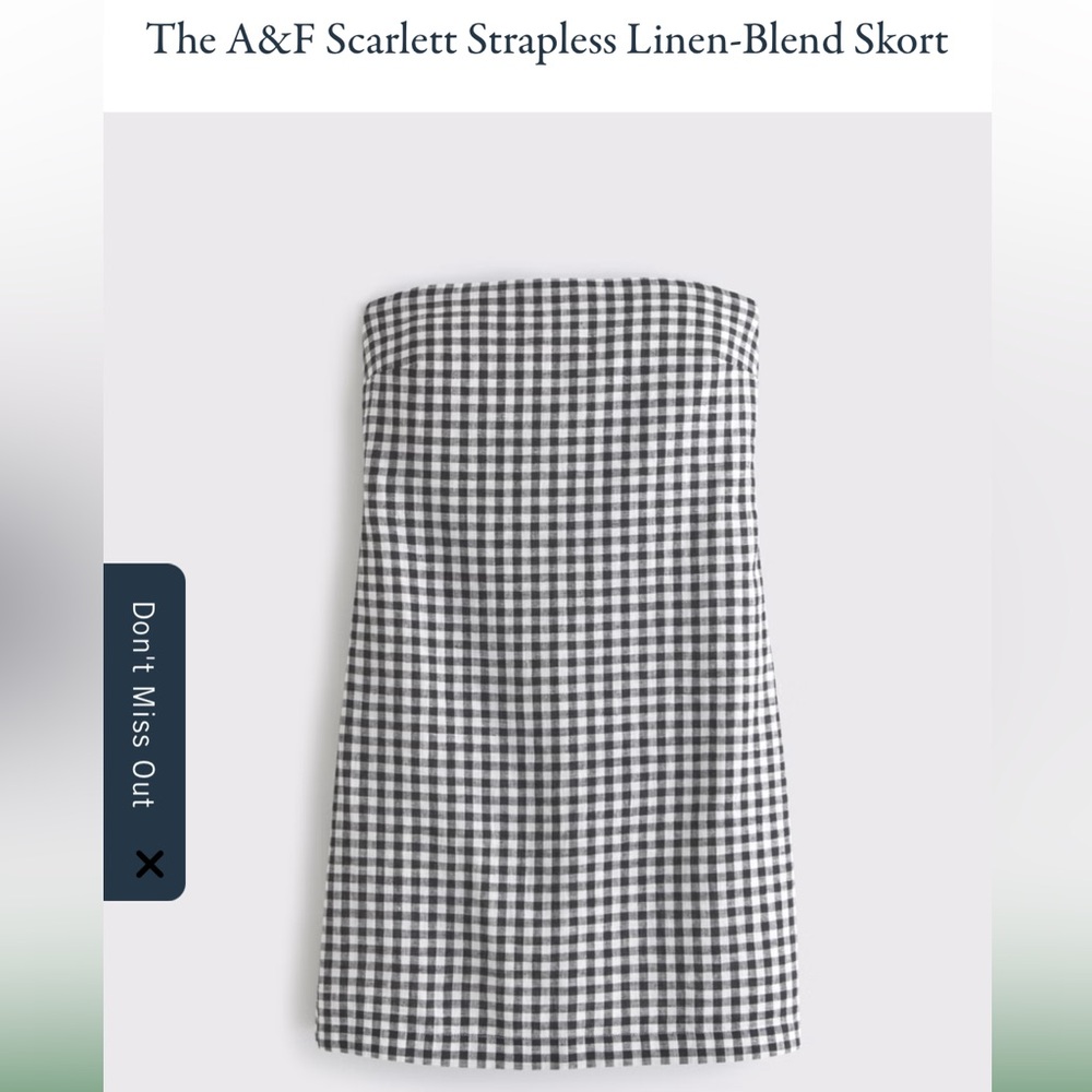 Gingham Linen Blend Strapless Skort Dress